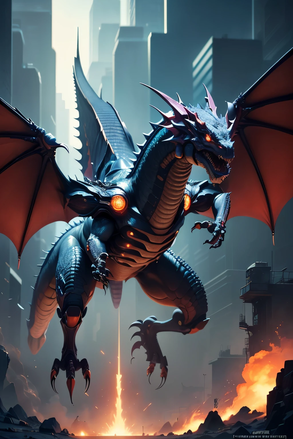 ((best quality)), ((masterpiece)), (detailed), A futuristic technological dragon, Take off and shock digital art, Cyberpunk style 8k HD details