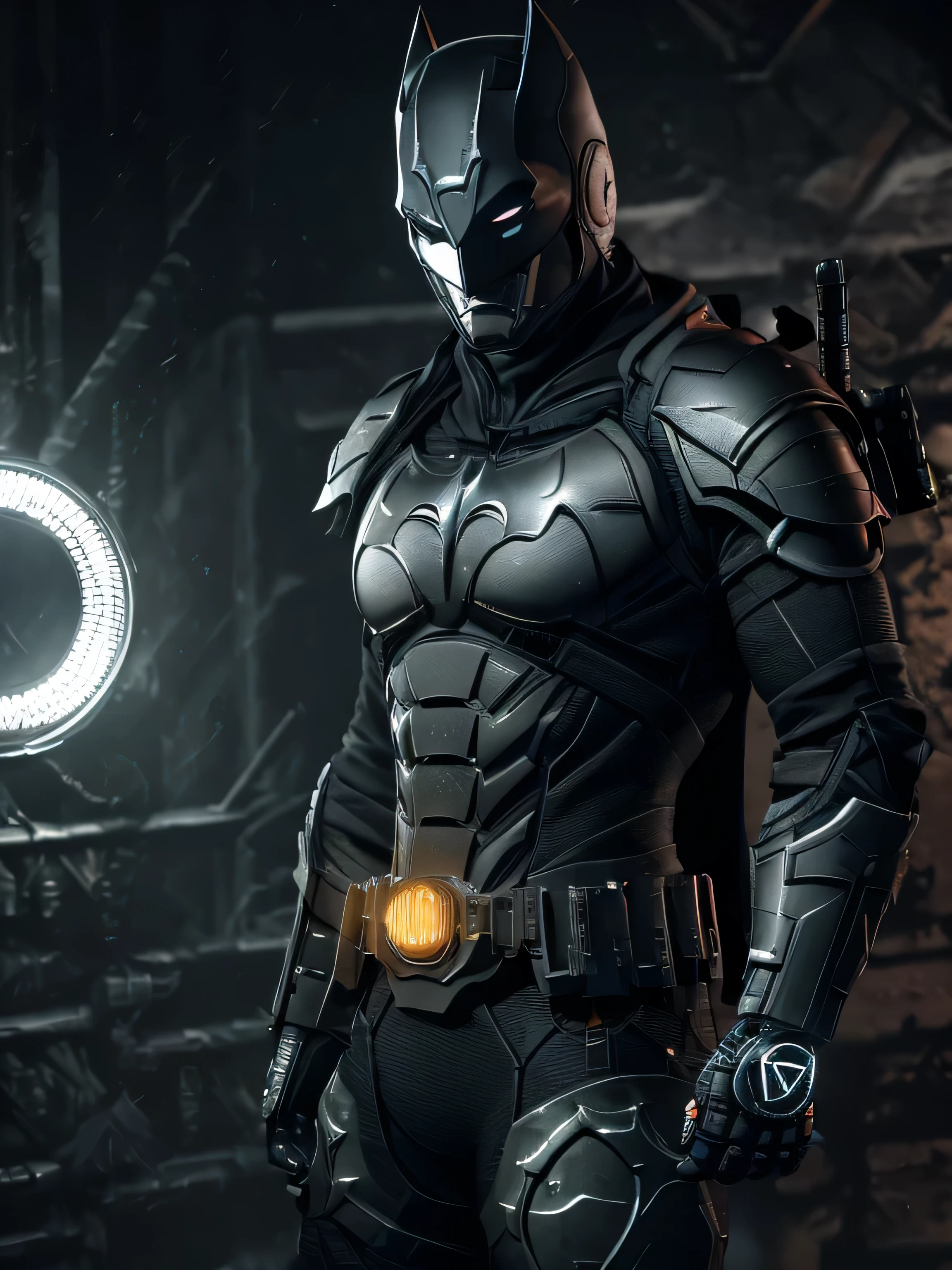 3d render of a highly detailed [Batman|Cyborg] wearing cybernetics and intricate detail armor with armored plates, hdr, 8k, subsurface scattering, specular light, highres, octane render, ray traced