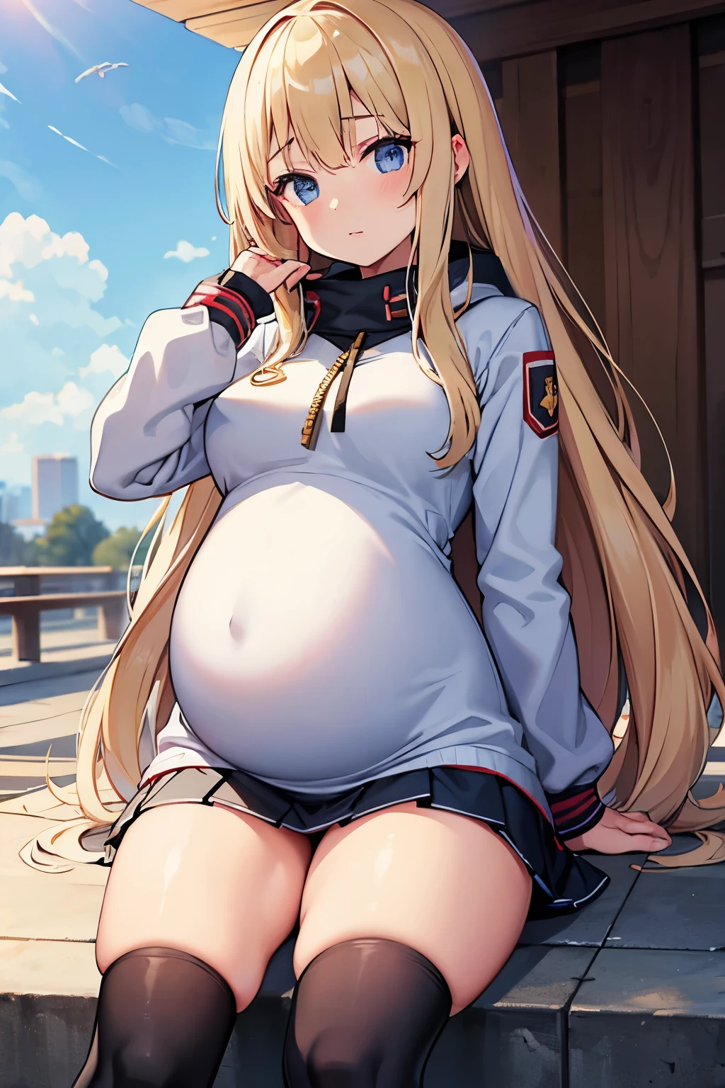 1 young girl, long blonde hair, Russian young girl, Russian text, Cyrillic text, big pregnant, winter jacket, winter, at trimester pregnancy, at Moskow, facing at camera