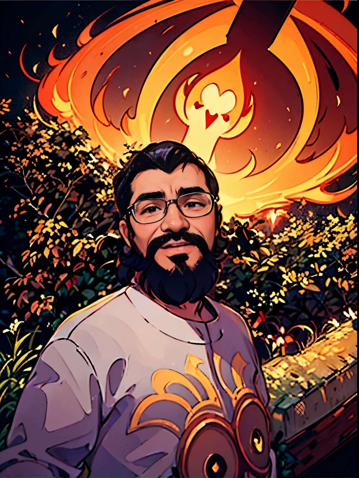 Homem, glasses, background: floresta