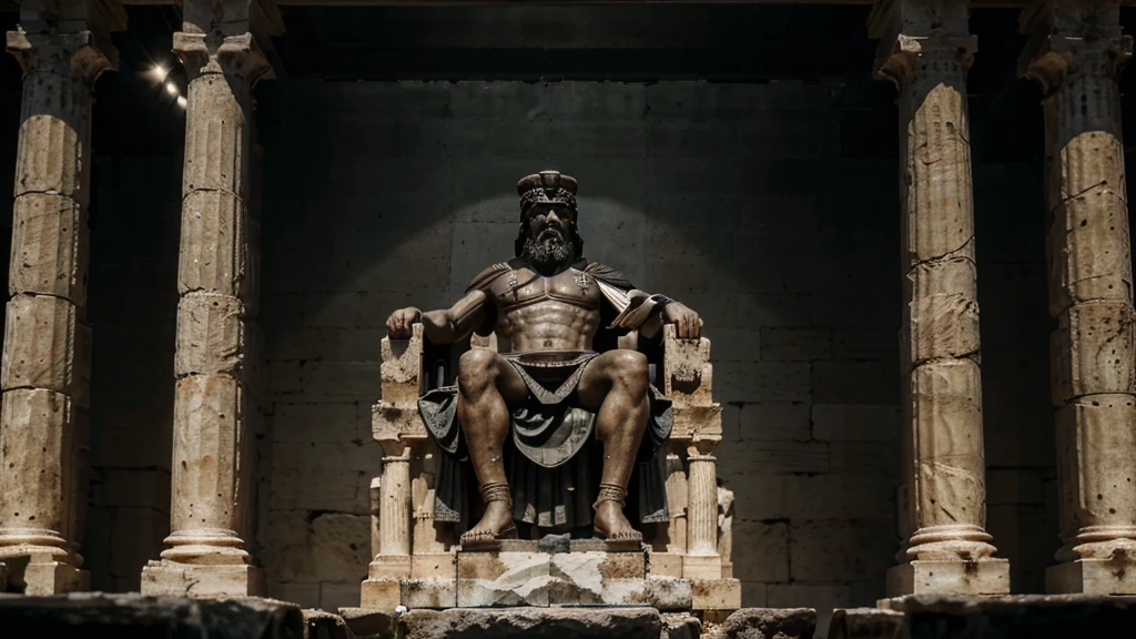 "A dark landscape image of an ancient greek society deeply connected to stoicism, black and white, ancient greek architecture, include one single big statue of a stereotypical strong greek man, marcus aurelius --ar 16:9 --style G4JuqKlERum6vZGYhO9USsL"

