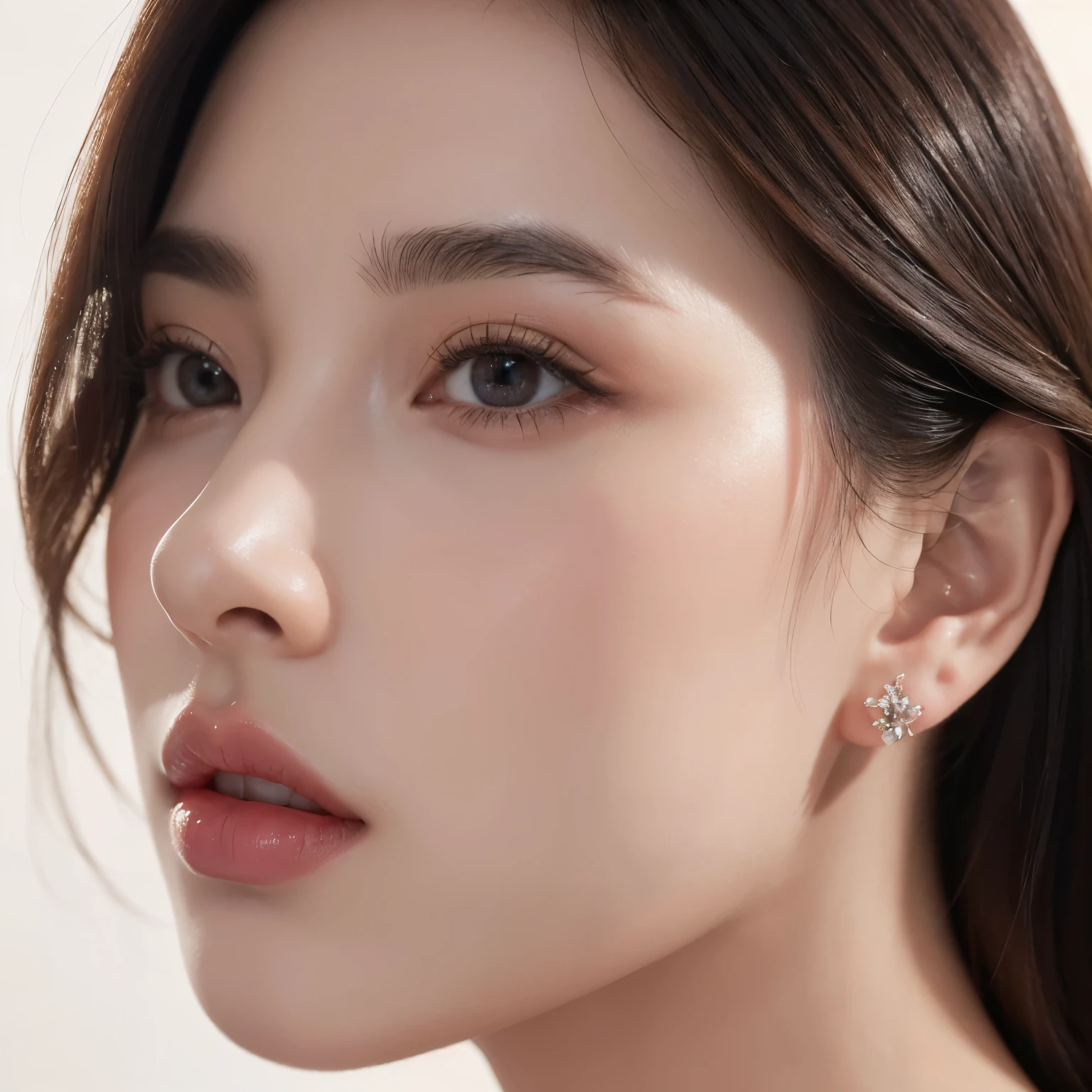 (best quality,4k,8k,highres,masterpiece:1.2),ultra-detailed,realistic, beautiful detailed eyes, beautiful detailed lips, long eyelashes, profile portrait, elegant, earrings, soft lighting, smooth skin, flawless complexion, captivating gaze, graceful pose, high fashion, glamorous attire, vibrant colors, studio photography