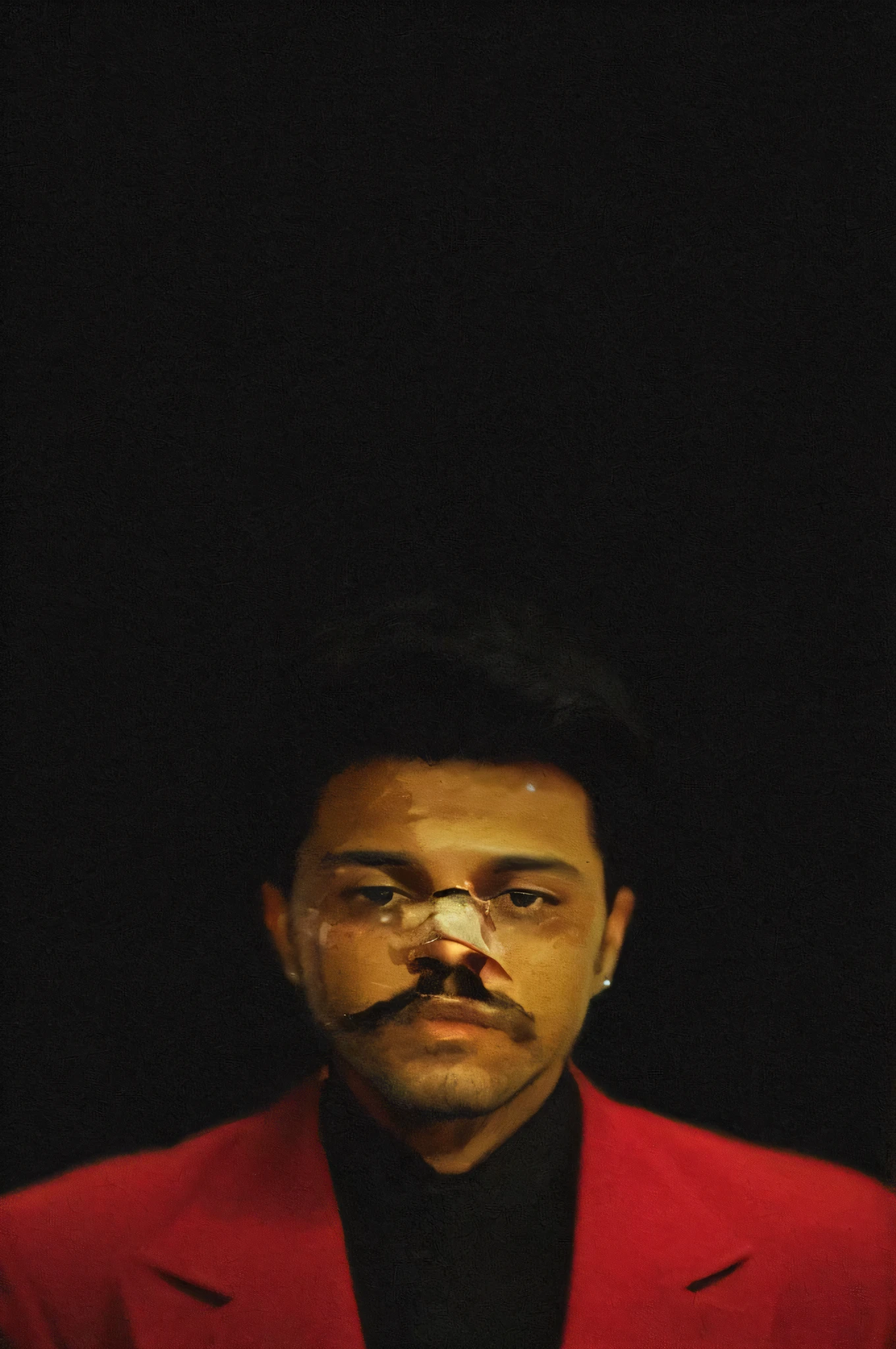 faaris azura with a fake mustache and a red jacket, faaris azura