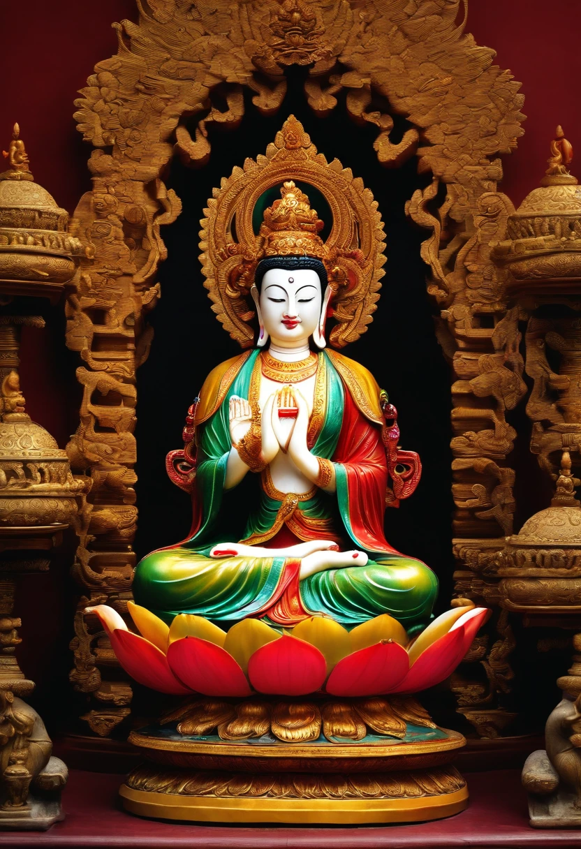 High definition picture of Guanyin Bodhisattva sitting on the lotus throne