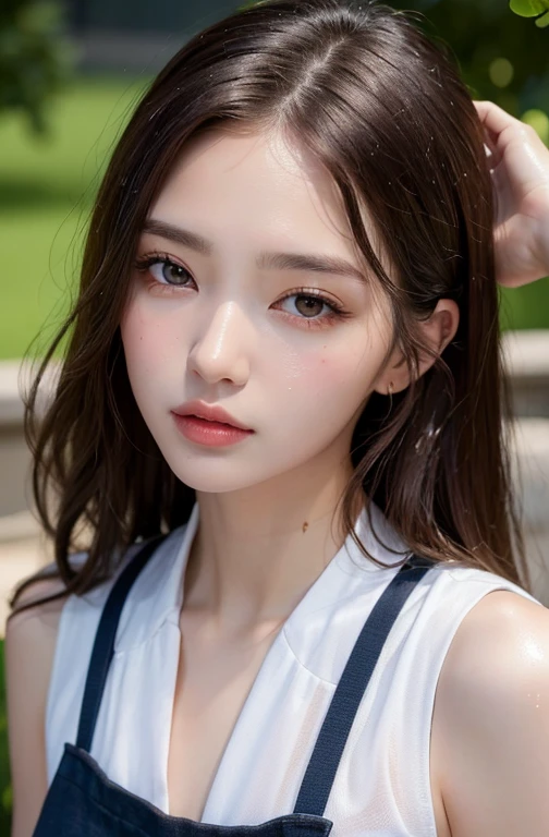 (best quality,4K,masterpiece:1.3),beautiful woman,2 girls,duo,Raised sexy:1.1,dark brown hair:1.1,(被雨水get wet,被雨水get wet,get wet:1.2),white vest,Super detailed face,Detailed lips,delicate eyes,double eyelids