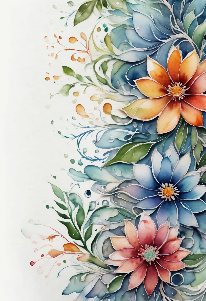 (best quality,4k,8k,highres,masterpiece:1.2),ultra-detailed,(realistic,photorealistic,photo-realistic:1.37),Zentangle Watercolor Flowers close up,tangled lines,detailed flower petals,watercolor techniques,blended colors,organic patterns,vibrant and rich colors,subtle shading,high contrast,meticulous attention to detail,delicate brushstrokes,soft and flowing movement,colorful and intricate designs,harmonious composition,flourishing vines and leaves,isolated flowers on a blank canvas,gentle water droplets on petals,textured and layered brushwork,luminous and translucent effect,calming and peaceful atmosphere,nature-inspired motifs,up-close perspective on floral elements,lively and expressive strokes,artistic exploration and creativity,inspired by Zen philosophy,flowing and interconnected lines,repetitive patterns and rhythms,meditative and tranquil energy,harmonious balance between freedom and control,dimensions of beauty and tranquility,transient and ephemeral beauty,microcosm of nature's wonders.
