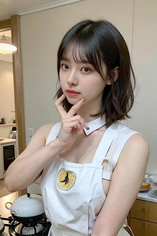 a woman is cooking、(kitchen_apron:1.Wear 3)、a good hand、4K、high resolution、​Masterpiece、top quality、cap:1.3、((Hasselblad photos))、delicate skin、sharp focus、(like the same lights)、soft light、Dynamic Unger、[:(Detailed faces:1.2):0.2]、medium bust、Sweating on the skin:1.2、(((在kitchen))) 一个微lol　Beautiful profile　huge 　beautiful body　tie hair　Broad background々and a luxurious living room　Luxurious and luxurious life　Luxury living room　Beautiful living room　Beautiful living room　一个微lol　an orange　lemon　一个微lol　lol　Bananas in　pineapples　VIP room　beautiful lights　beautiful lights　The room is very big　very high image quality　非常high resolution　8k photos　viewer&#39;s perspective　非常华丽的kitchen　豪华kitchen　white vest　White apron　百万富翁kitchen　精美kitchen