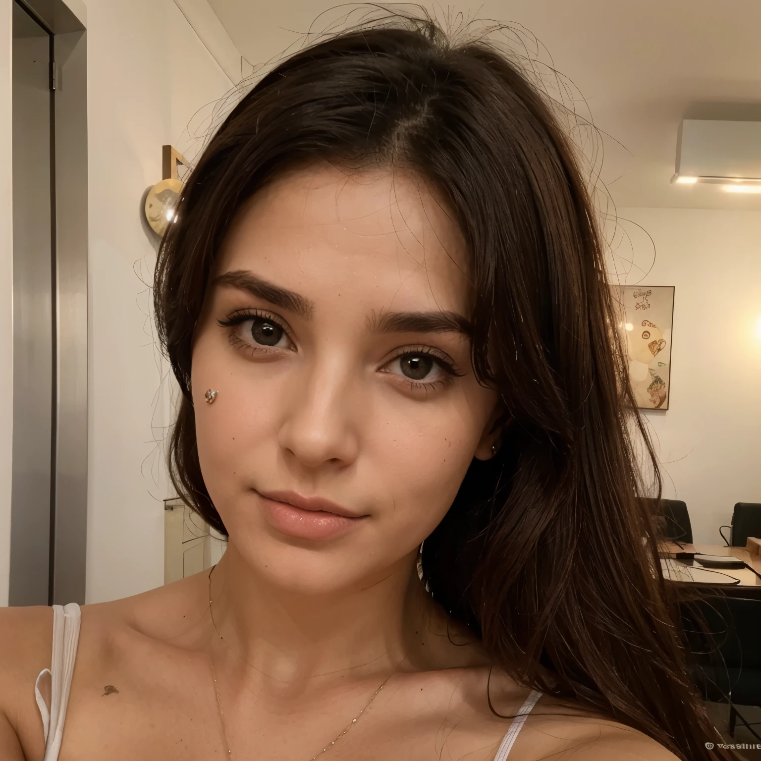 Selfie sexy d'une brune allemande avec un beau visage et un piercing au nez style libanaise 26ans
