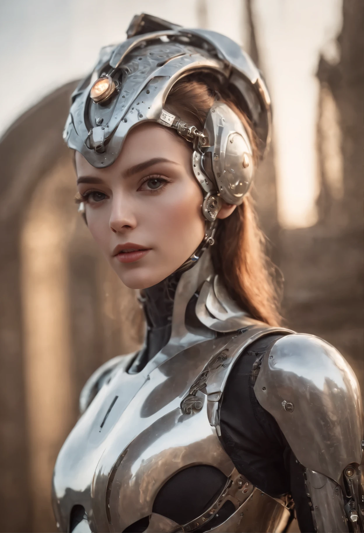 a 3D model of a female robot, jovem, 25 anos, 3D-rendering, octan render, intrinsecamente detalhado, cinematic titanium decorative headdress, extremely detailed, trending on ArtStation.