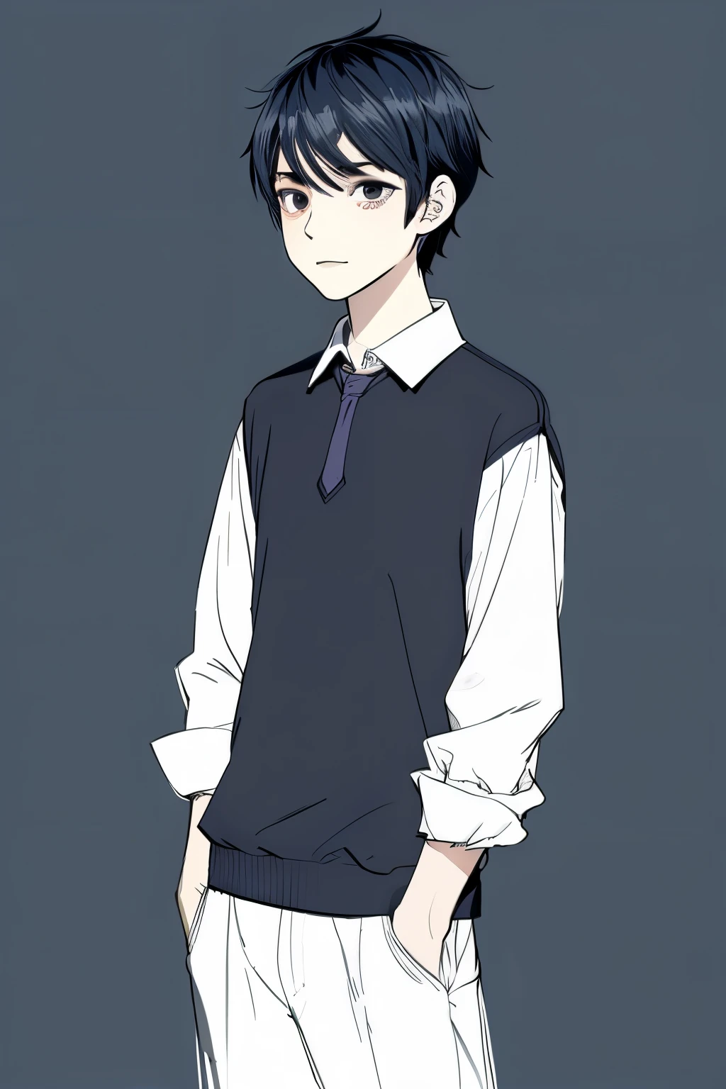 Illustration skeb Rough drawing of a young man with dark blue hair