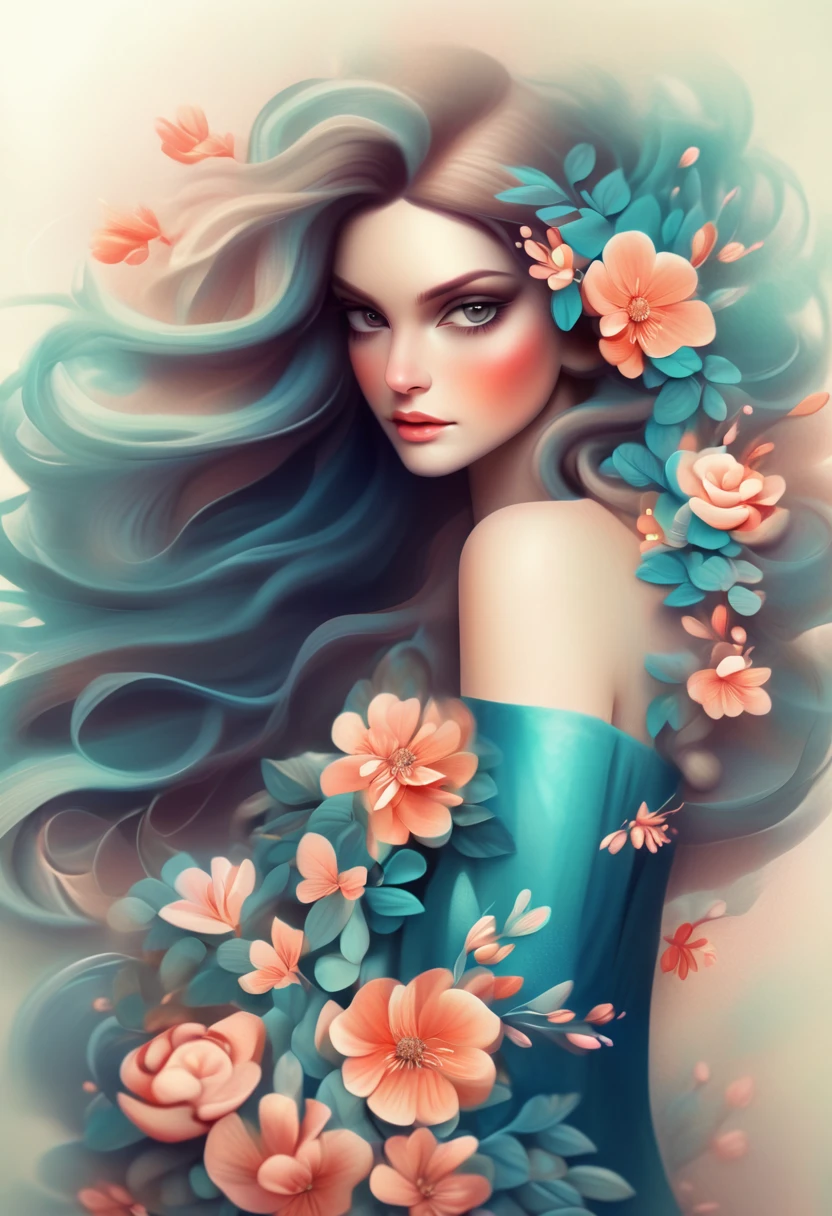Painting of a beautiful woman with long hair and flowers in her hair, beautiful digital illustrations, Beautiful artwork illustration, amazing digital illustrations, beautiful digital artwork, Inspired by Anna Dittman, amazing digital art, exquisite digital illustration, In the style of Anna Dittmann, beautiful digital art, beautiful amazing digital art, very beautiful digital art, beautiful fantasy art portrait