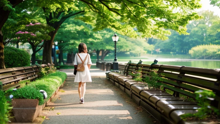 (highest quality)), ((masterpiece)), (be familiar with), perfect style、woman、Japanese、brown hair、24age、Person small、Landscape、I'm depressed、park bench