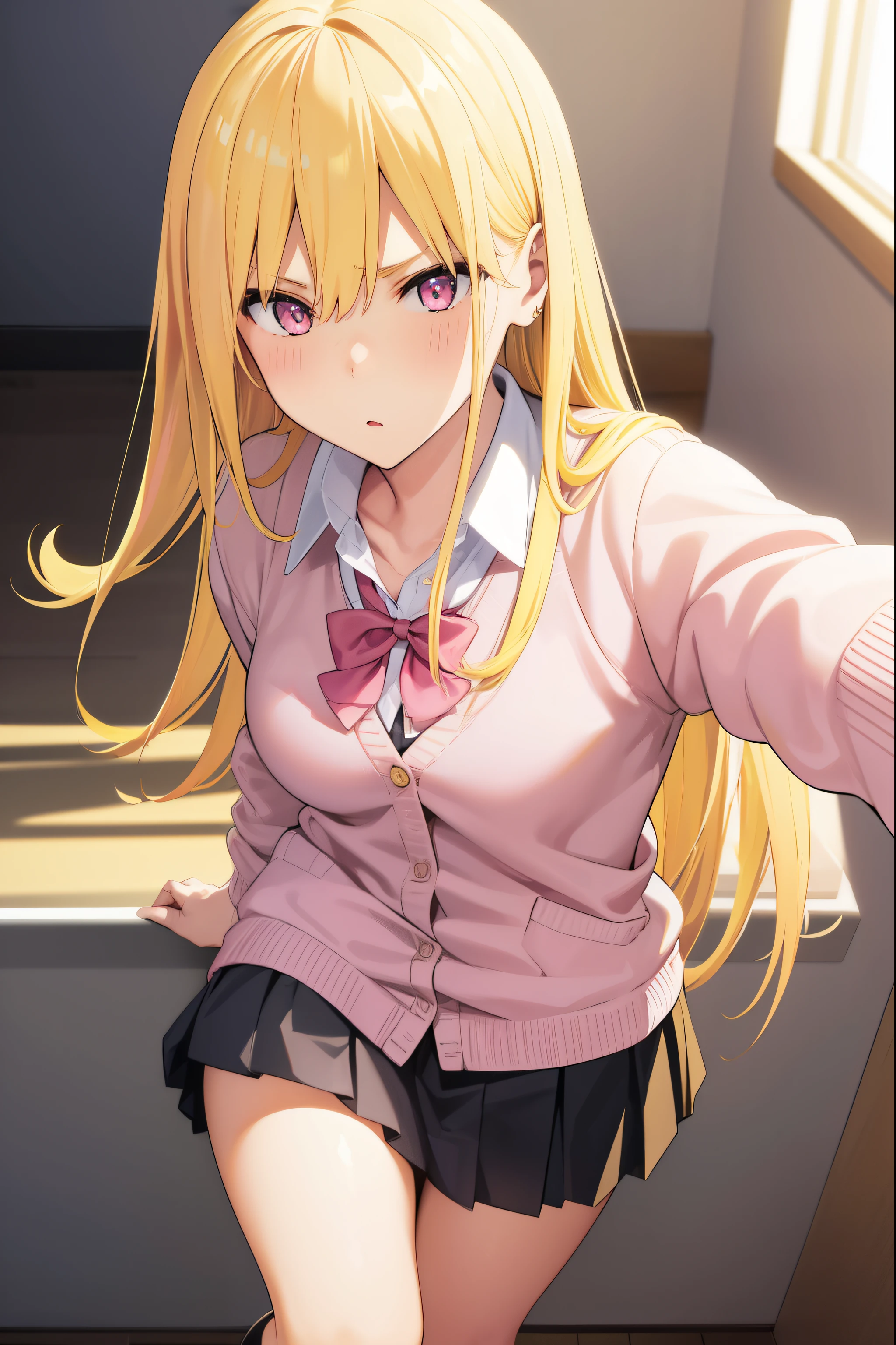 keikaruizawa, kei karuizawa, Long Hair, bangs, blunt bangs, (Purple eyes:1.1), Blonde, shirt, hair ornaments, ponytail, Scrunchie, blue Scrunchie,

break indoors, classroom,
break looking at viewer, break (masterpiece:1.2), Highest quality, High resolution, unity 8k wallpaper, (figure:0.8), (Beautiful attention to detail:1.6), Highly detailed face, Perfect lighting, Highly detailed CG, (Perfect hands, Perfect Anatomy),　naked　Genitals are visible　Spread your legs　Squirting　Inviting ejaculation　Bitch　Squirting　Low - Angle