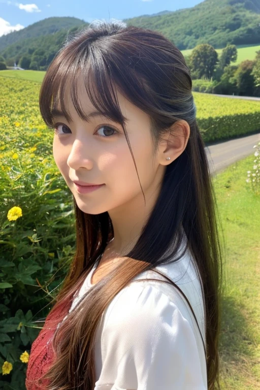 ((highest quality)), ((masterpiece)), (be familiar with), perfect face woman、Japanese、2４age、Landscape、