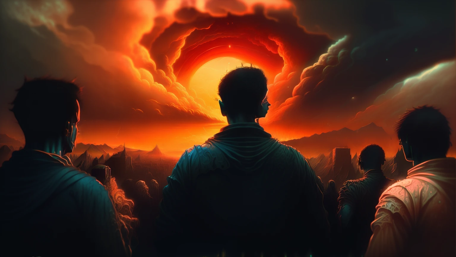 people looking at the sky, the end of the world happening, perfect composition, beautiful detailed intricate insanely detailed octane render trending on artstation, 8 k artistic photography, photorealistic concept art, soft natural volumetric cinematic perfect light, chiaroscuro, award - winning photograph, masterpiece, oil on canvas, raphael, caravaggio, greg rutkowski, beeple, beksinski, giger