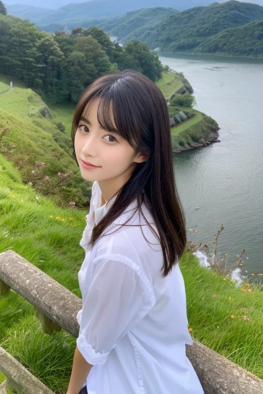 ((highest quality)), ((masterpiece)), (be familiar with), perfect face woman、Japanese、24age、Landscape、