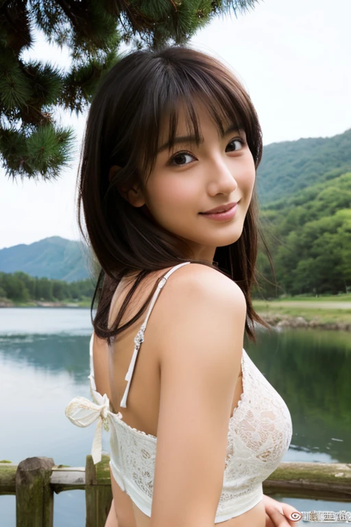 ((highest quality)), ((masterpiece)), (be familiar with), perfect face woman、Japanese、2４age、Landscape、（side boob）