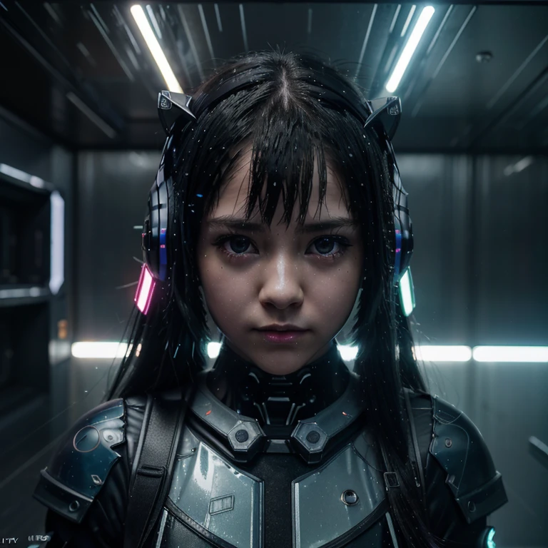 little loli，some high school girls，cyber punk風，It's raining a little，stars are personified，Transparent Machine，cyber punk, dream-like shine, Glowing neon lights, ( global illumination, ray tracing, HDR, unreal rendering,reasonable design, Advanced level of detail, masterpiece, highest quality, hyper hd, cinematic lighting), mecha musume