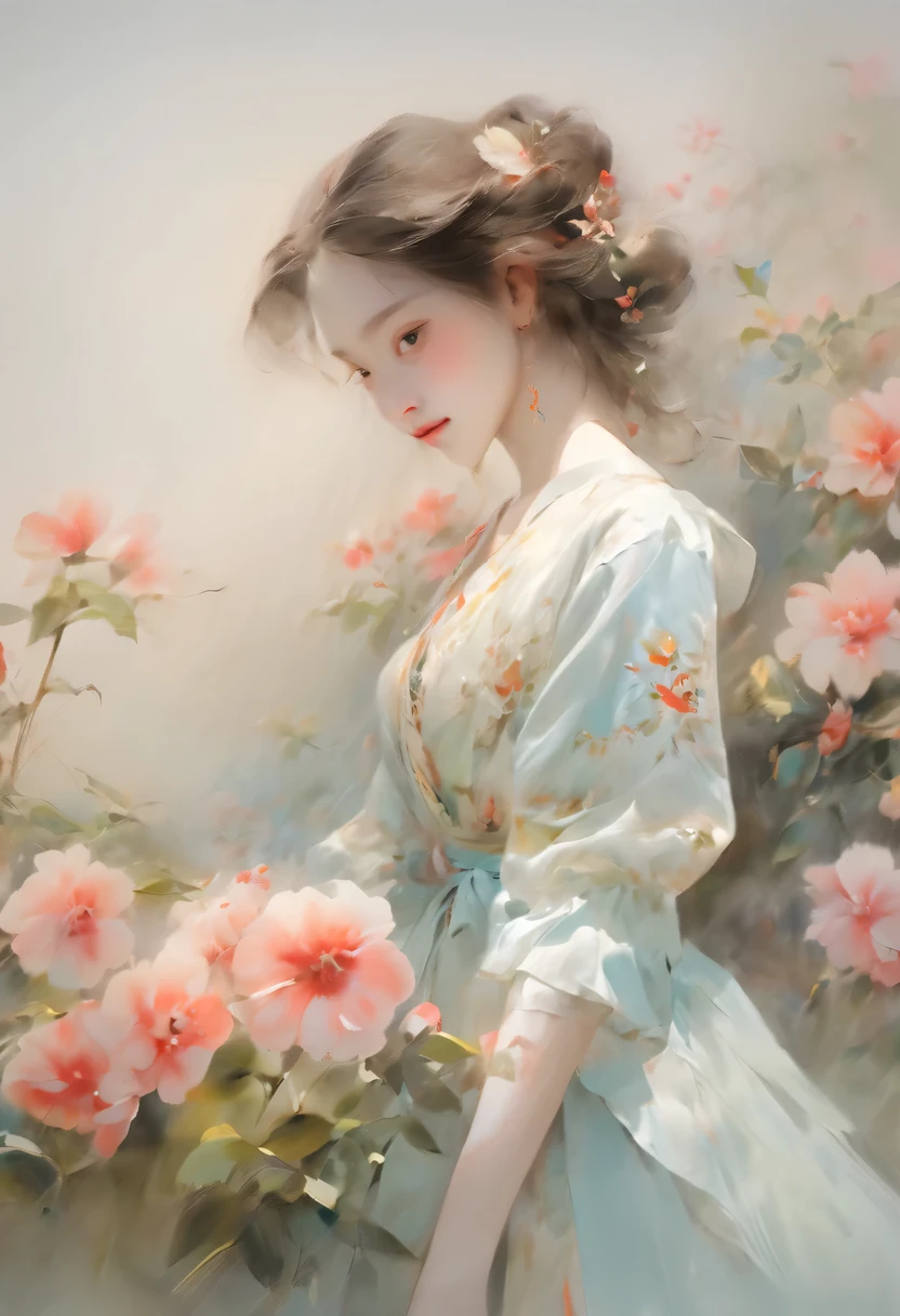 masterpiece,Basic Quality,realistically,官方Art,Very detailed,masterpiece,best quality,(Very detailed的CG统一8k壁纸),(best quality),(Best Illustration),(best shadow),Very detailed的图片,(8k,best quality),A girl painted a watercolor flower painting on the wall, Come to your senses, Art, watercolour painting style,4K