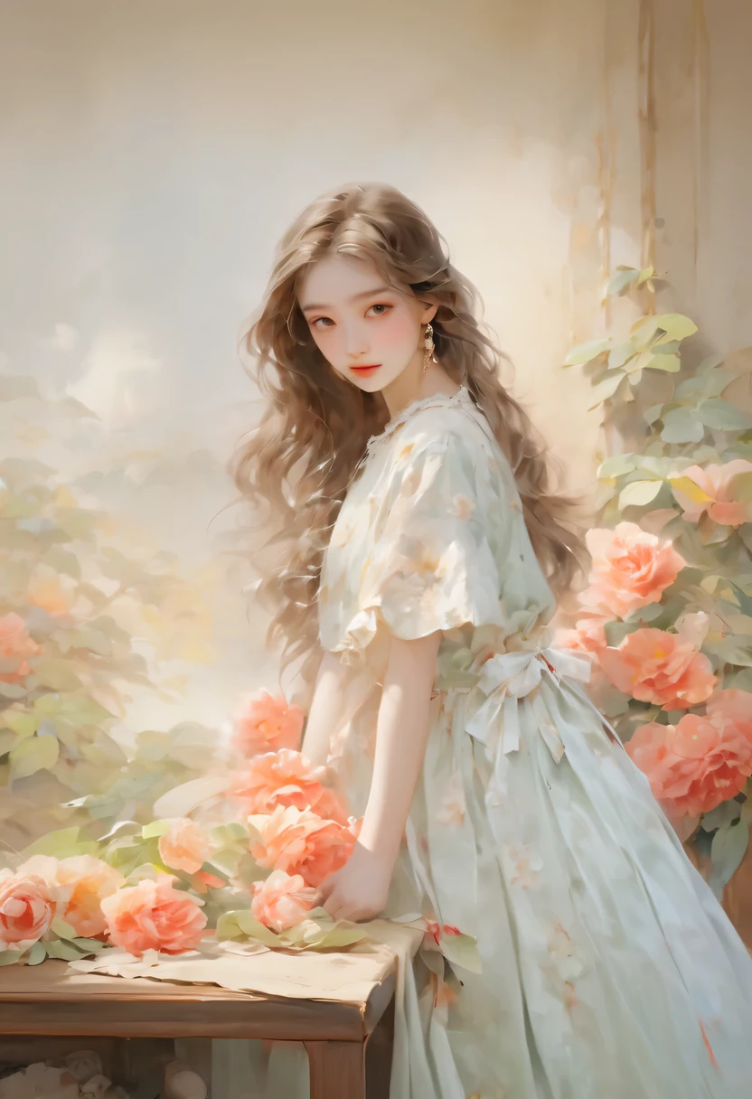 masterpiece,Basic Quality,realistically,官方Art,Very detailed,masterpiece,best quality,(Very detailed的CG统一8k壁纸),(best quality),(Best Illustration),(best shadow),Very detailed的图片,(8k,best quality),A girl painted a watercolor flower painting on the wall, Come to your senses, Art, watercolour painting style,4K