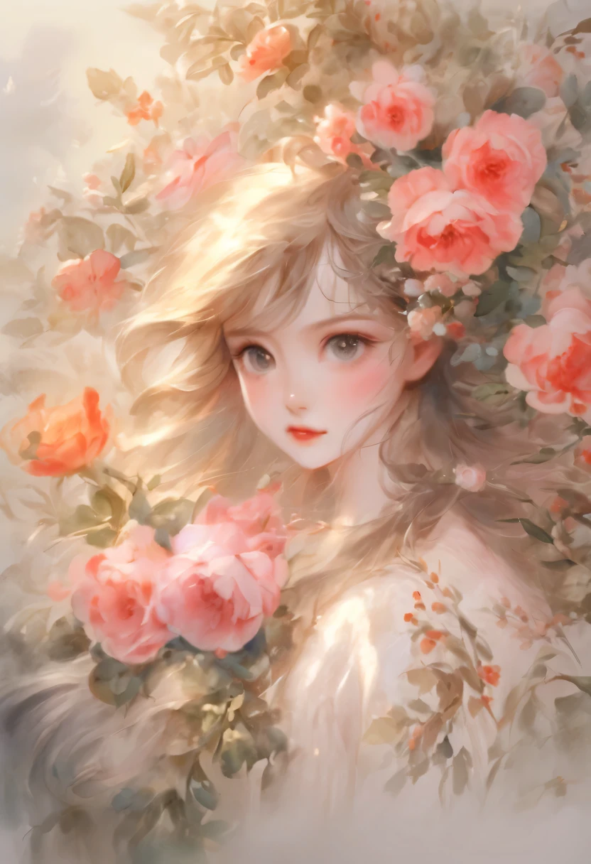 masterpiece，Basic Quality，realistically，官方Art，Very detailed，masterpiece，best quality，（Very detailed的CG统一8k壁纸），（best quality），（Best Illustration），（best shadow），Very detailed的图片，（8k，best quality），A girl painted a watercolor flower painting on the wall， Paintings come to life, Art, watercolour painting style,4K