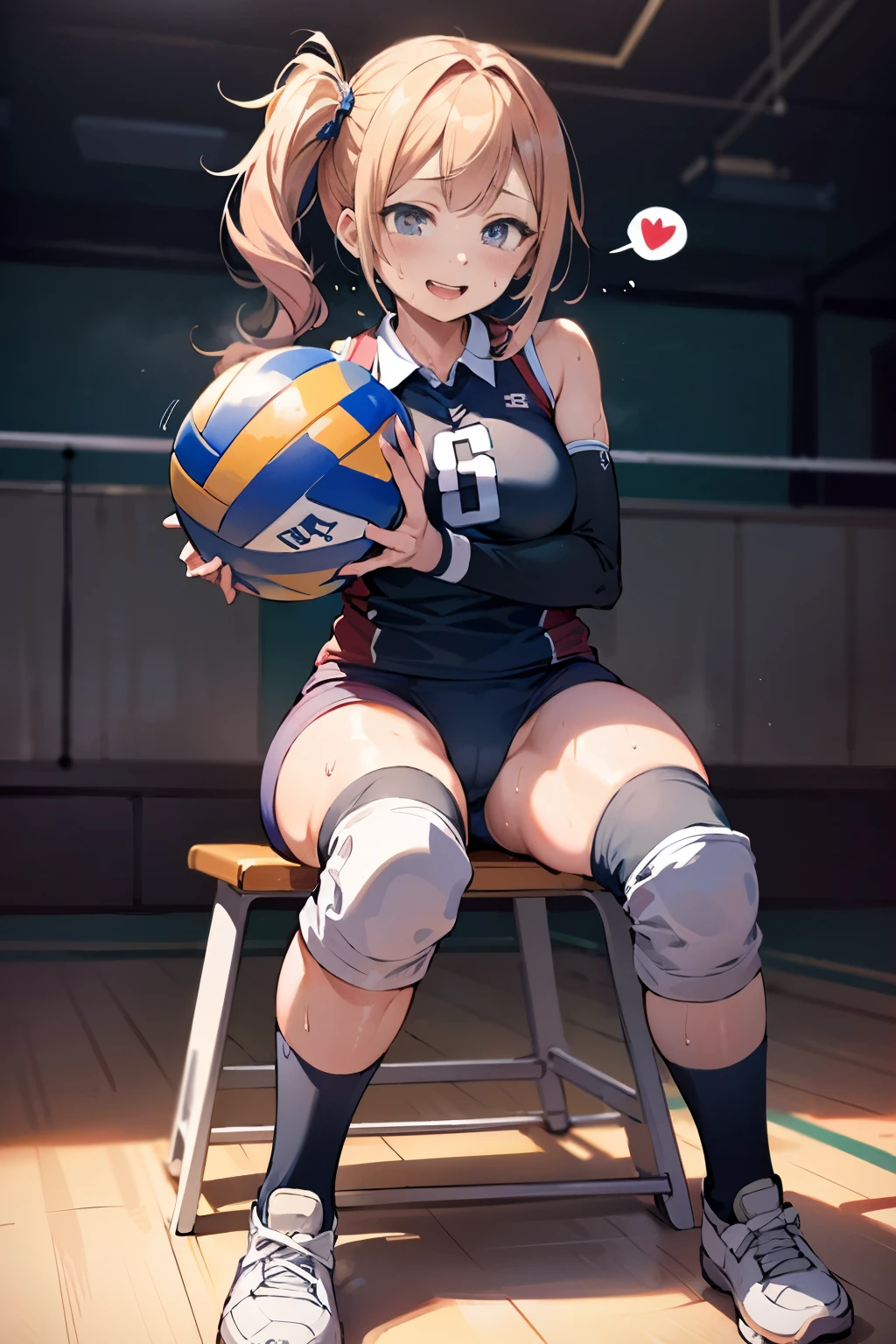 unity 8k wallpaper, anatomically correct, (((masterpiece))), (((best quality))), (((ultra detailed))), (((high-resolution))), ((super fine illustration)), ((Ultimate cutie)), perfect hands, perfect finger, (((good anatomy))), detailed beautiful face, shiny hair, (((gyaru))), (potbelly), (curvy), medium breasts, ((Thick thighs)), (((solo))), ((seductive smile)), (((blush))), (half open mouth),
BREAK, (((sit astride the perfectly spherical shape 6-inch volleyball))), (((Straddling a perfectly spherical 6" volleyball))), (((Perfectly spherical 6" volleyball fits perfectly crotch))), BREAK, (((Rub the Perfectly spherical 6" volleyball against crotch))),
BREAK, (Collared volleyball uniforms), sleeveless, ((buruma)), ((kneepad)), pussy juice stained, (elbow pad), (((sweat))), (((covered in sweat))), ((deep breathing)), in Volleyball Court, indoor, lighting, looking at viewer, full body, (spoken heart)