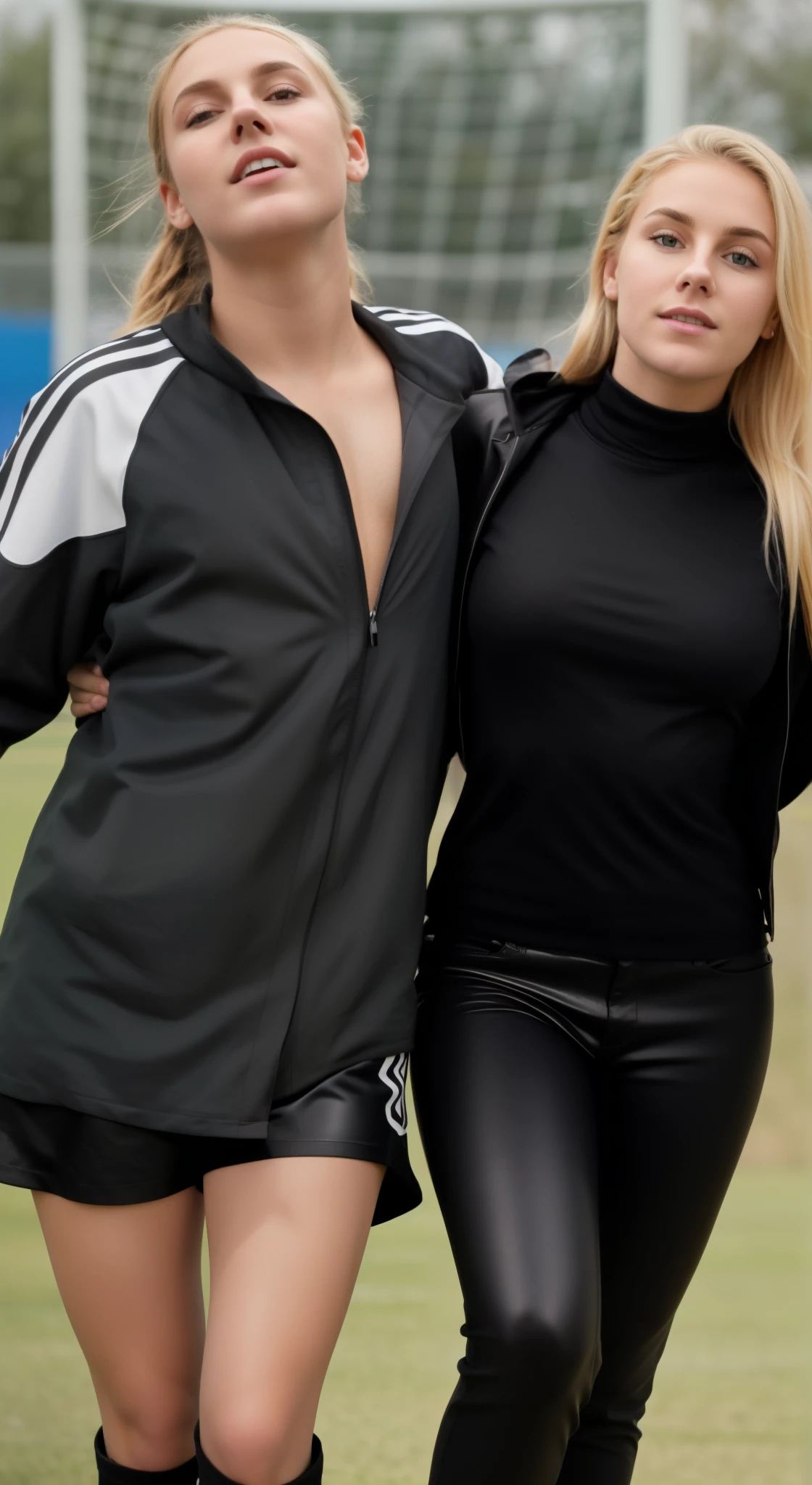 a soccer fiels in the background