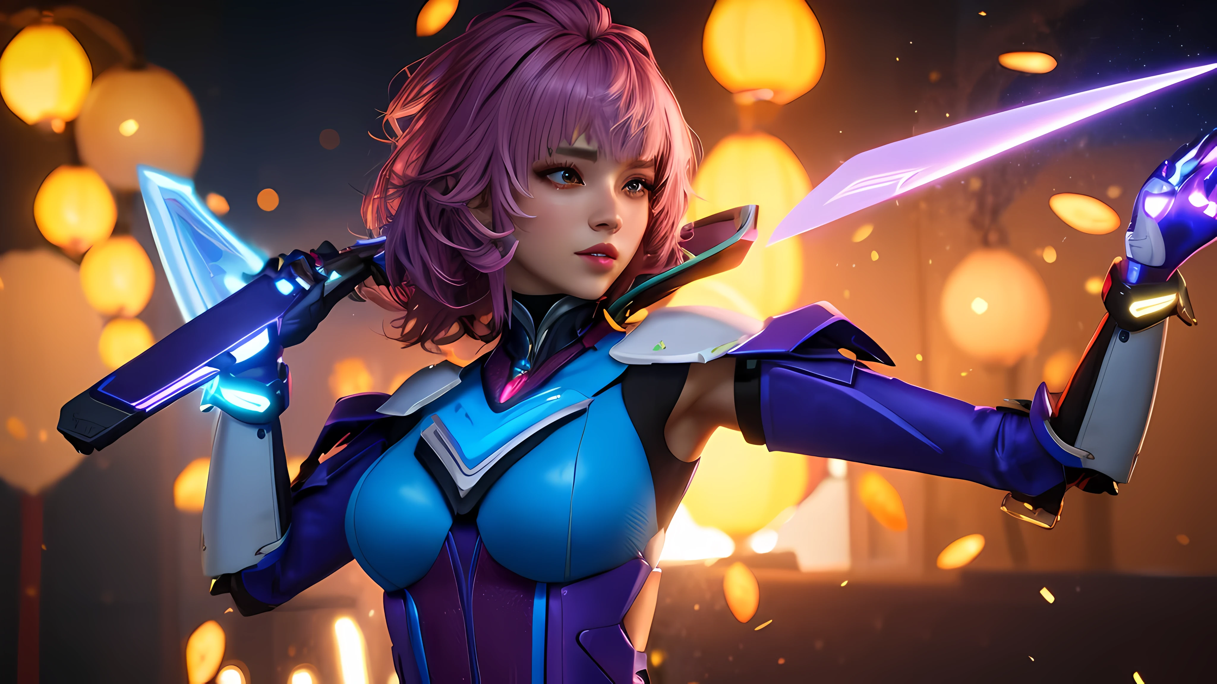 master part,melhor qualidade,1girl,Alisab,cabelos multicoloridos,Flor do cabelo,mechanical wings,Uniforme escolar,surpreso,rua,Tekken7