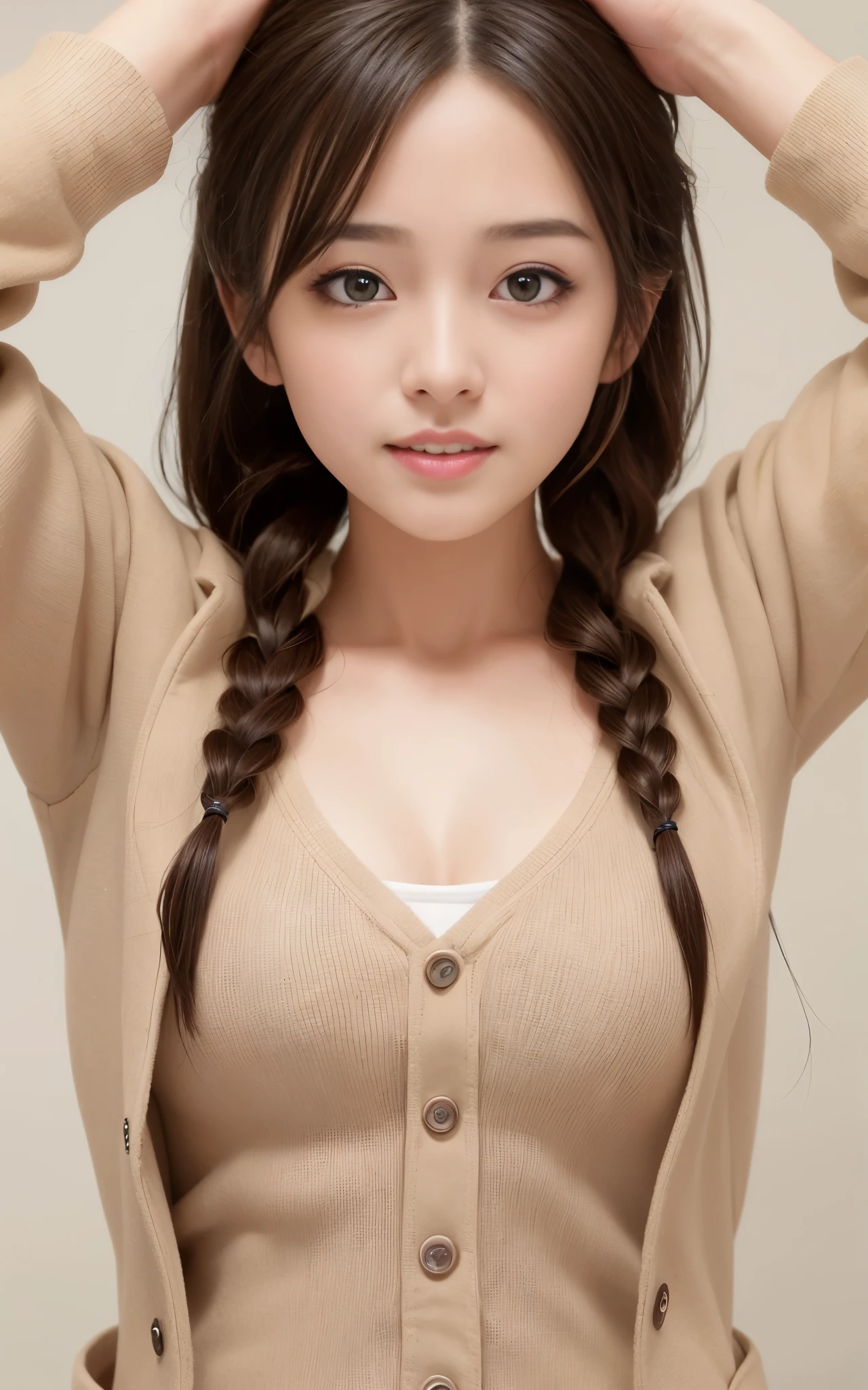 25-year-old Caucasian female、Dark Blonde、blue eyes、Long Hair、Hair set、Her hair is loosely braided、It&#39;s about shoulder-length.、smile、Wrist Accessories、A slim but well-proportioned muscular body、smile、Large Breasts、Wear a dress、Wear a cardigan over a jacquard dress、I&#39;Iはゆったりしたスカートを着ています、smile、tall、I&#39;Iは近くのスーパーで買い物をしています.、Push Cart、No panties、No bra、（Expressions of ecstasy), Spread your legs, Squatting in ecstasy, Real nipples, Real Pussy, High heels:1.2