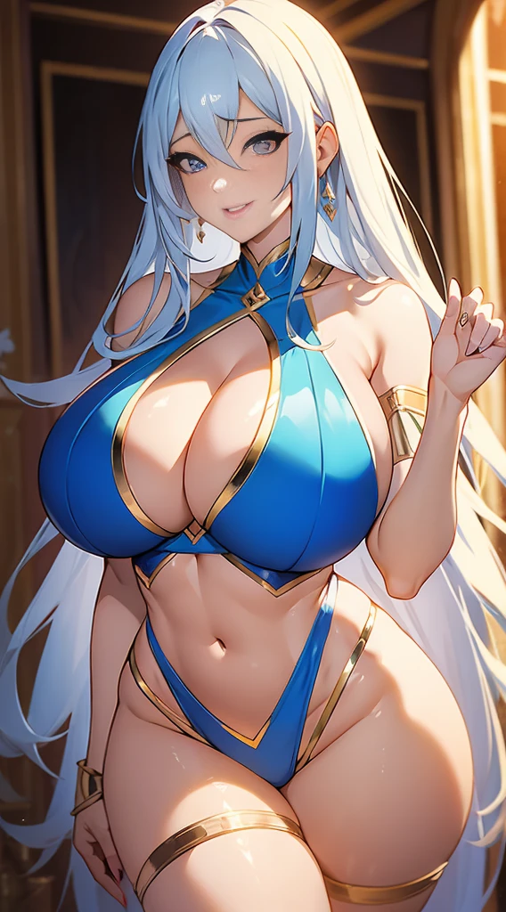 1 woman in,posing picture, (huge breasts:1.5), large breasts, goddess, big chest, Seductive Anime woman, oppai proportions, beautiful anime woman, Photorealistic, perfect body, Realistic queen, Voluptuous body, , Naughty anime style, plump, Erotic cartoon style body, Married woman's big ass, sexy of a married woman, Married woman atmosphere, mamma size, gigantic breasts, colossal breasts, ((smile)), (abdominals:1.4), doroppy breasts, 27-year-old, 7headed body, (cute face), (Ideal ratio body proportions), Wearing sweat, Smiling smile, long-hair, big breasts, beauty legs, Skinny Legs, surrealism, evening dress, medieval europe, castle bedroom,