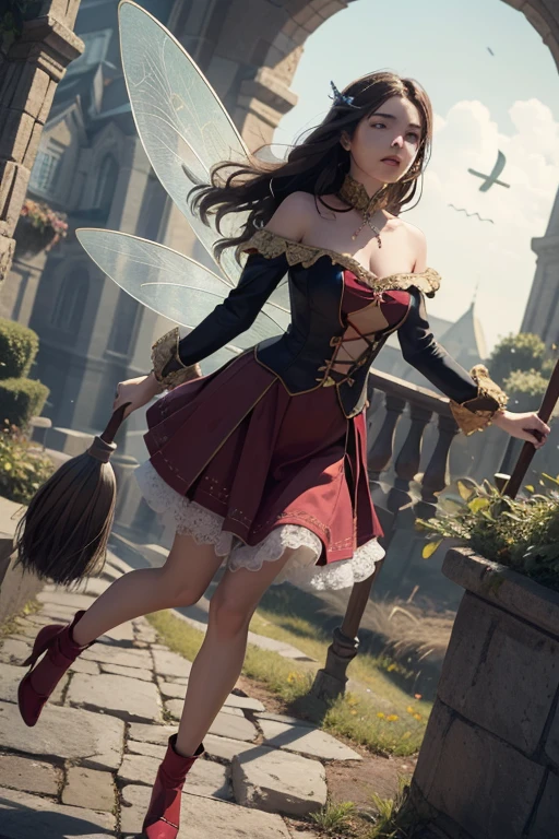 illustration for a fairy tale about a girl who could fly on a broom
