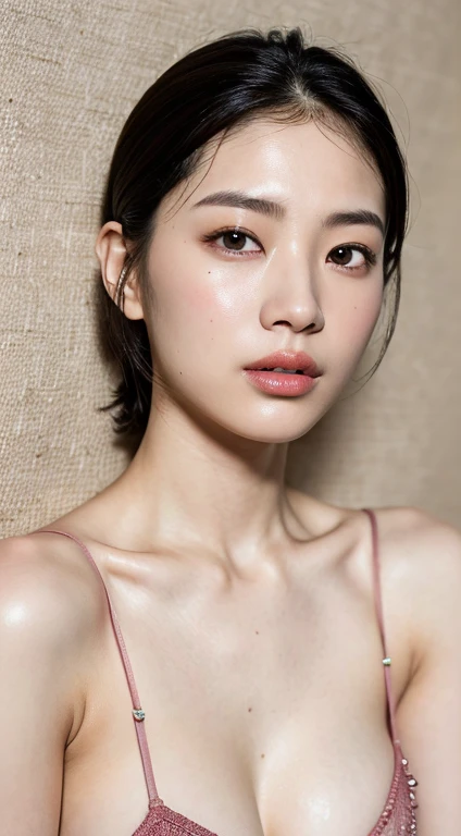 (8k, RAW Photo, Best Quality, Masterpiece:1.2), Ultra Detail, Super Resolution, (Realistic, Realistic Photo:1.37), Portrait, High Detail RAW Color Photo, Professional Photo, Extremely Detailed and Beautiful, Extremely detailed, 8k wallpaper, amazing and detailed, huge file size, official art, highly detailed CG unity 8k wallpaper, highly detailed beautiful girl, highly detailed face, highly detailed eyes, highly detailed skin, highly detailed fingers, highly detailed nose, very detailed detailed mouth , perfect anatomy, highly detailed background, highly detailed clothes, 1girl, (20:1.2), 20s, cute girl, realistic body, petite, fair skin, glowing skin , slim body, handsome body, black hair , short hair, (blunt bangs:1.2), smile, cute, youthful, cute face, realistic face, delicate eyes, drooping eyes, lingerie, see-through, earrings, looking at viewer, facing front, standing posture, Contraposto, dynamic lighting, very large breasts,