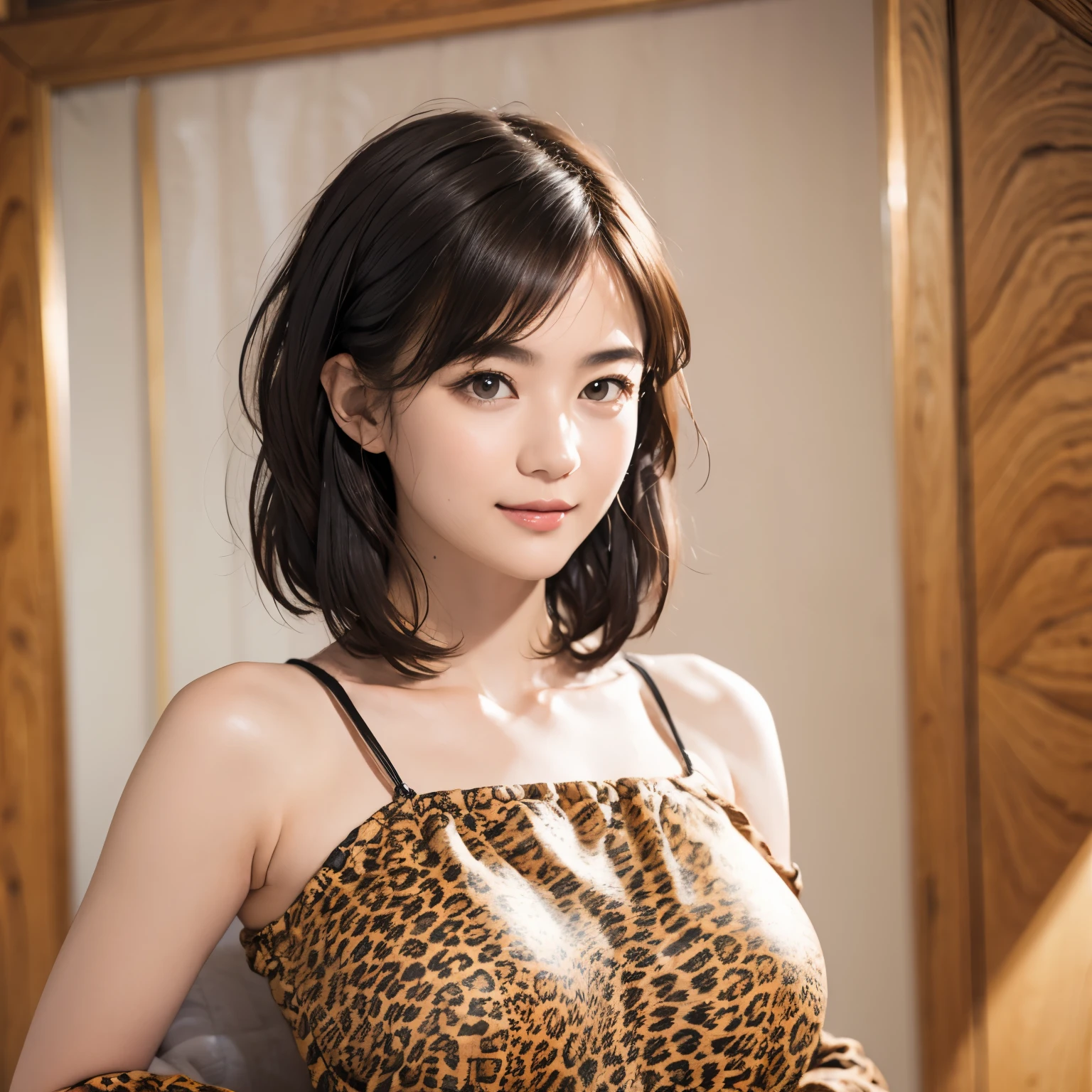 145
(20 year old woman,Animal print costume), (surreal), (High resolution), ((beautiful hairstyle 46)), ((short hair:1.46)), (gentle smile), (breasted:1.1), (lipstick)
