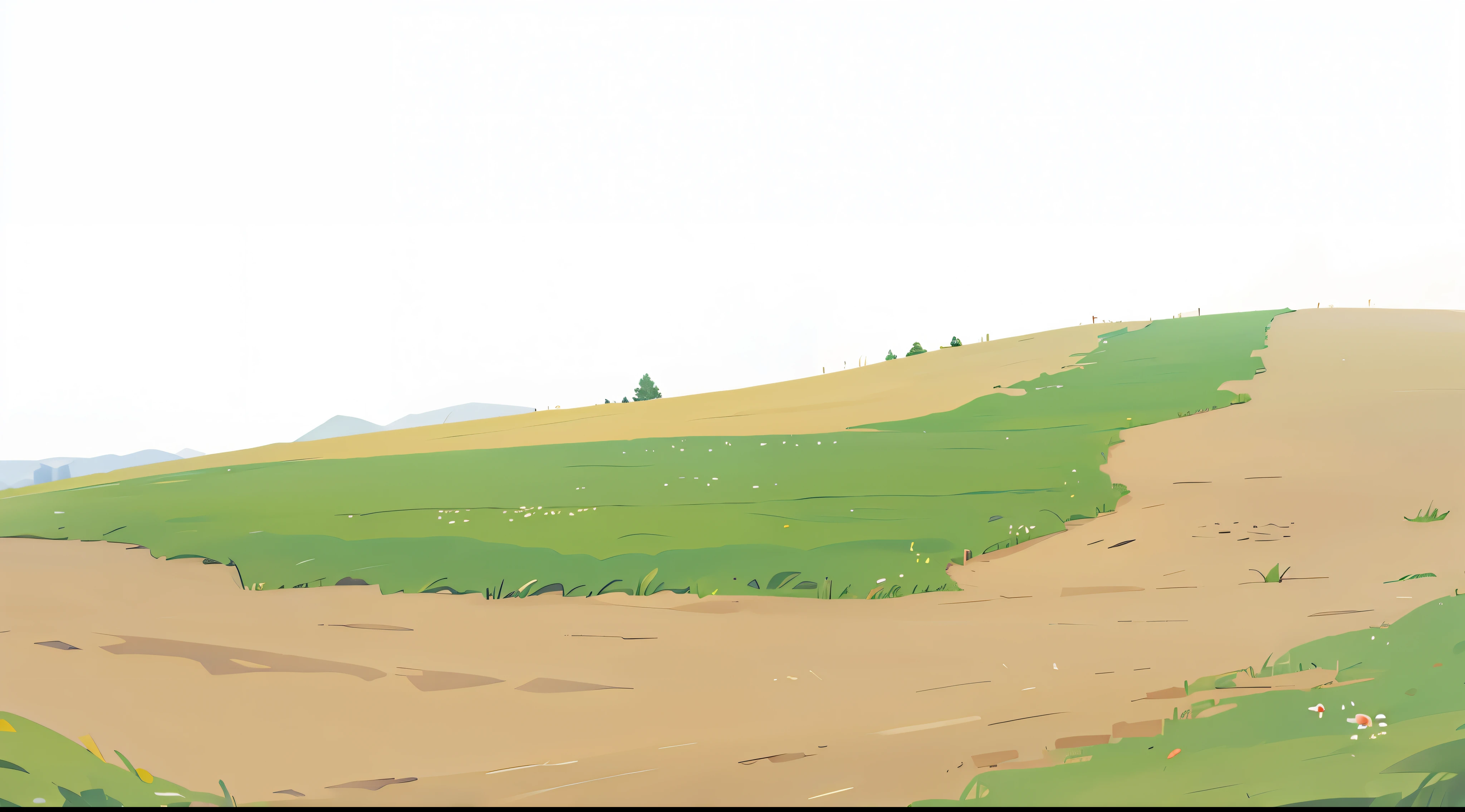 super wide field, dirt ground, grass