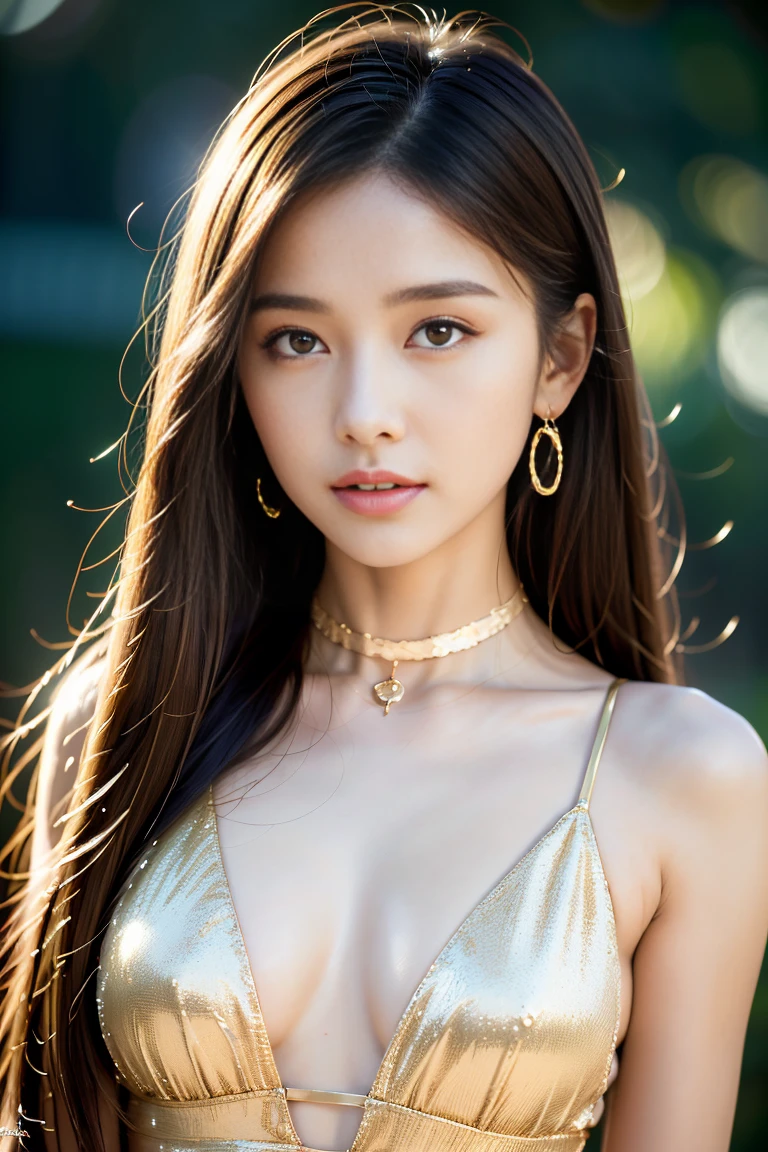 Indian girl, Indian face head to bindi,(extra detailed body、extra detailed face、best qualtiy:1.2)、femele、looking at the viewers、(Transparent hair、very fine hair、hair shining in the light、Golden hair、Straight hair:1.5)、Jewelry Earrings、Lace choker、(Green lingerie)、dress with fancy decorations、lace lingerie、see-through lingerie、small tits、beautiful foot、dynamic ungle、Full body photo、Glitter background, full nude, full sexy girl.