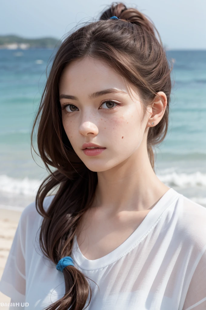 32K, Highest quality, masterpiece, Realistic, Very detailed, photograph, High resolution, 行photograph, High resolution, Confused, Smoother light, Official Art, Written boundary depth, Bright light, close, thin, Detailed face, anger, Beautiful details in the eyes, 19 years old, cute, Highest quality real texture skin,,View your audience, from the front,((Navy Bra)),(Upper Body)
