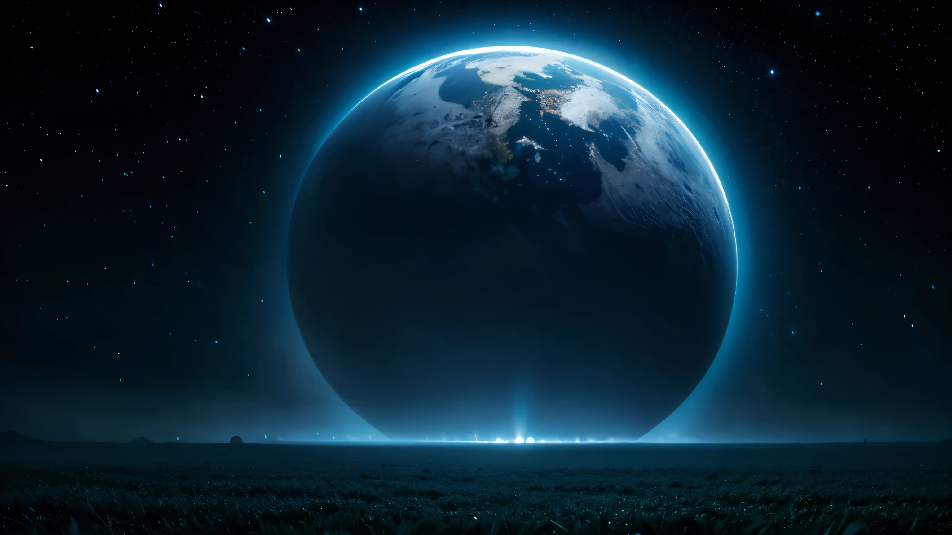 8k 4k best quality Jet-black universe there's no one here Landscape only Floating polka dots Lots of crosses that glow slightly blue