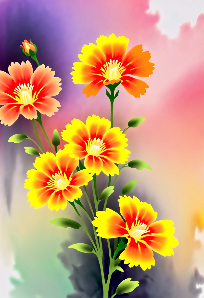 (close_up of flowers with rainbow color:1.4), fantasy art, dreamy, Ethereal, watercolor painting, Chinese Pavilion, (best quality, masterpiece, 8k)