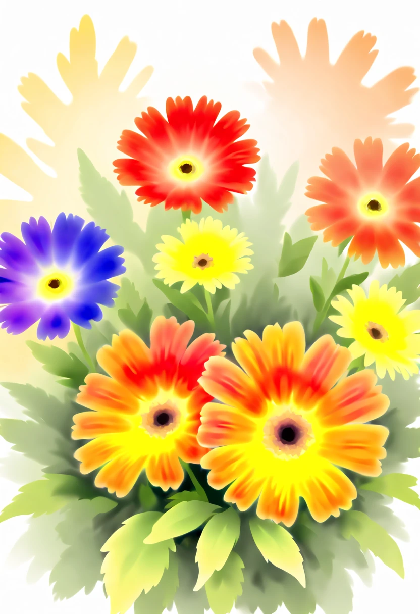 (close_up, flowers of rainbow color:1.4), Country style watercolor painting, (best quality, masterpiece, 8k)