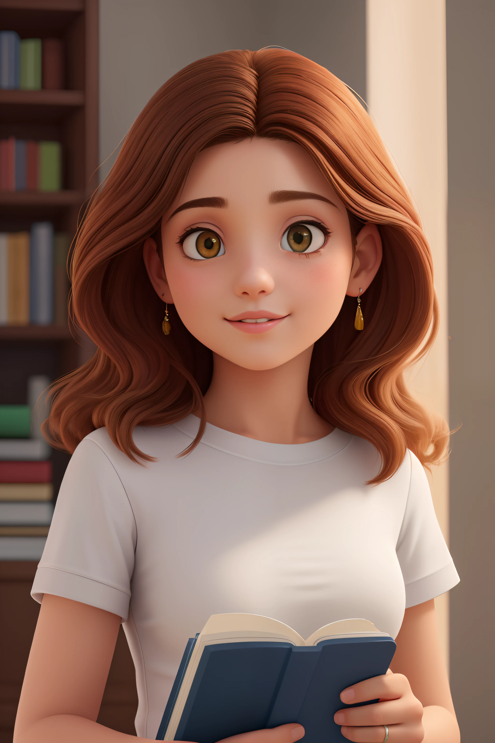 (best quality,ultra-detalhado,Realistic:1.37),oil painting,Menina de 14 anos com cabelos loiros ondulados , Ler uma biblia,cores vibrantes, soft lighting