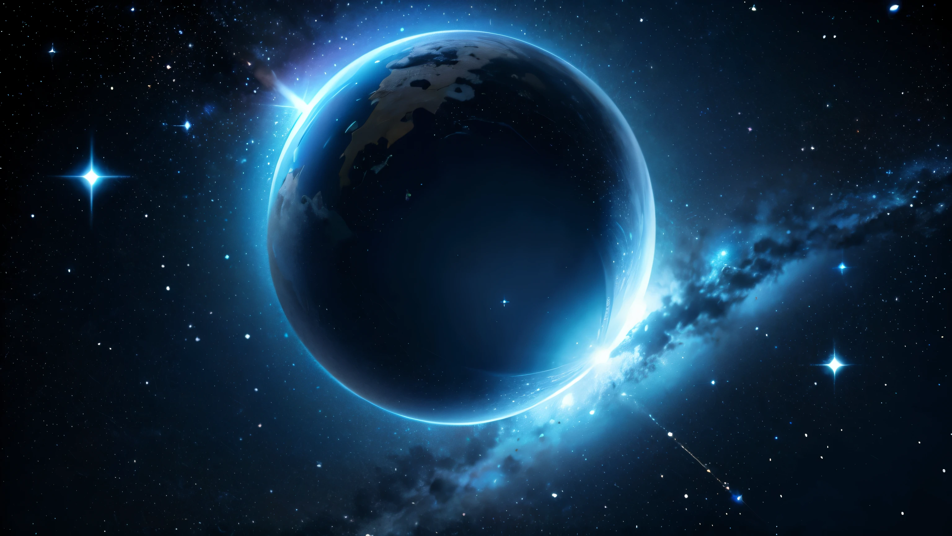 8k 4k best quality Jet-black universe there's no one here Landscape only Floating polka dots many blue shining crosses