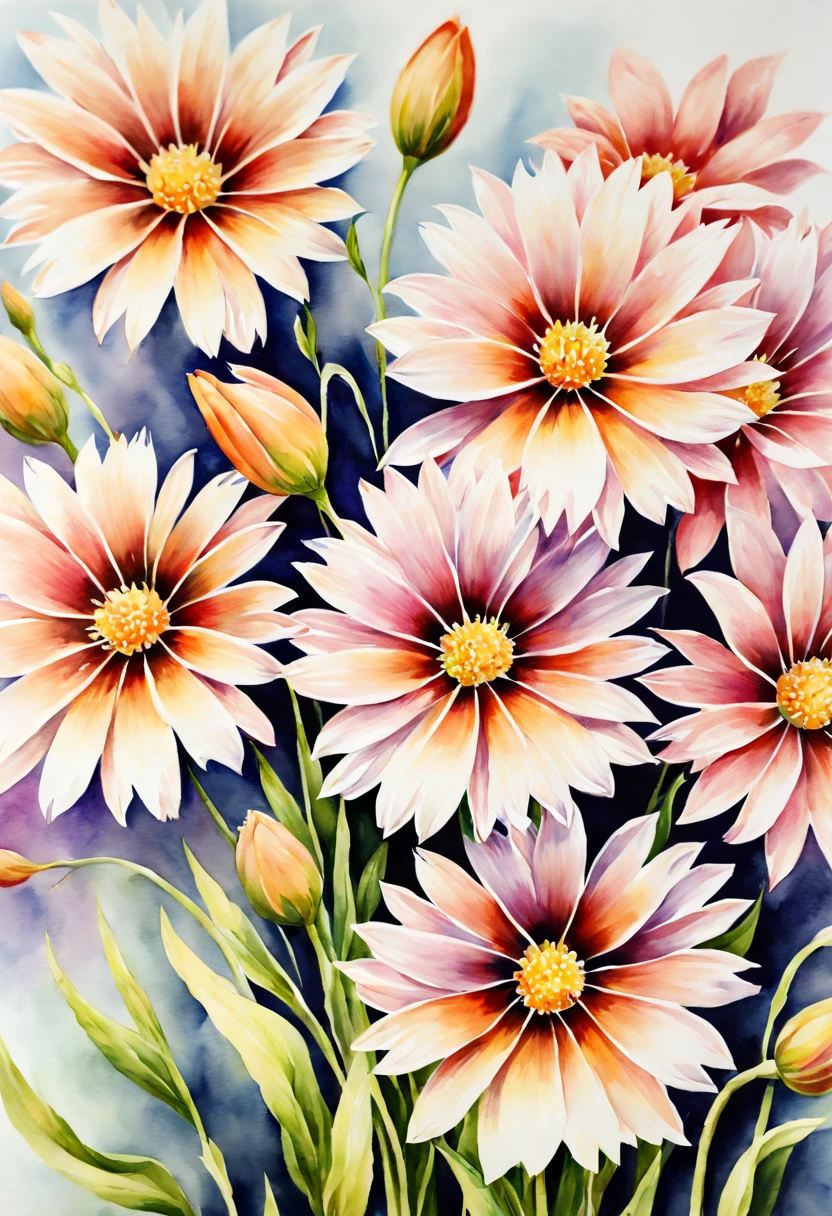 watercolor painting, close up of flowers, by Nicolette McNamara, best quality, masterpiece, 8k