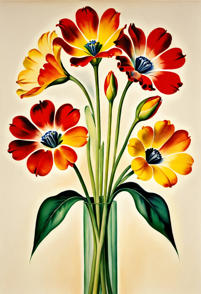 watercolor painting, family flowers, by Georgia O'Keeffe, best quality, masterpiece, 8k