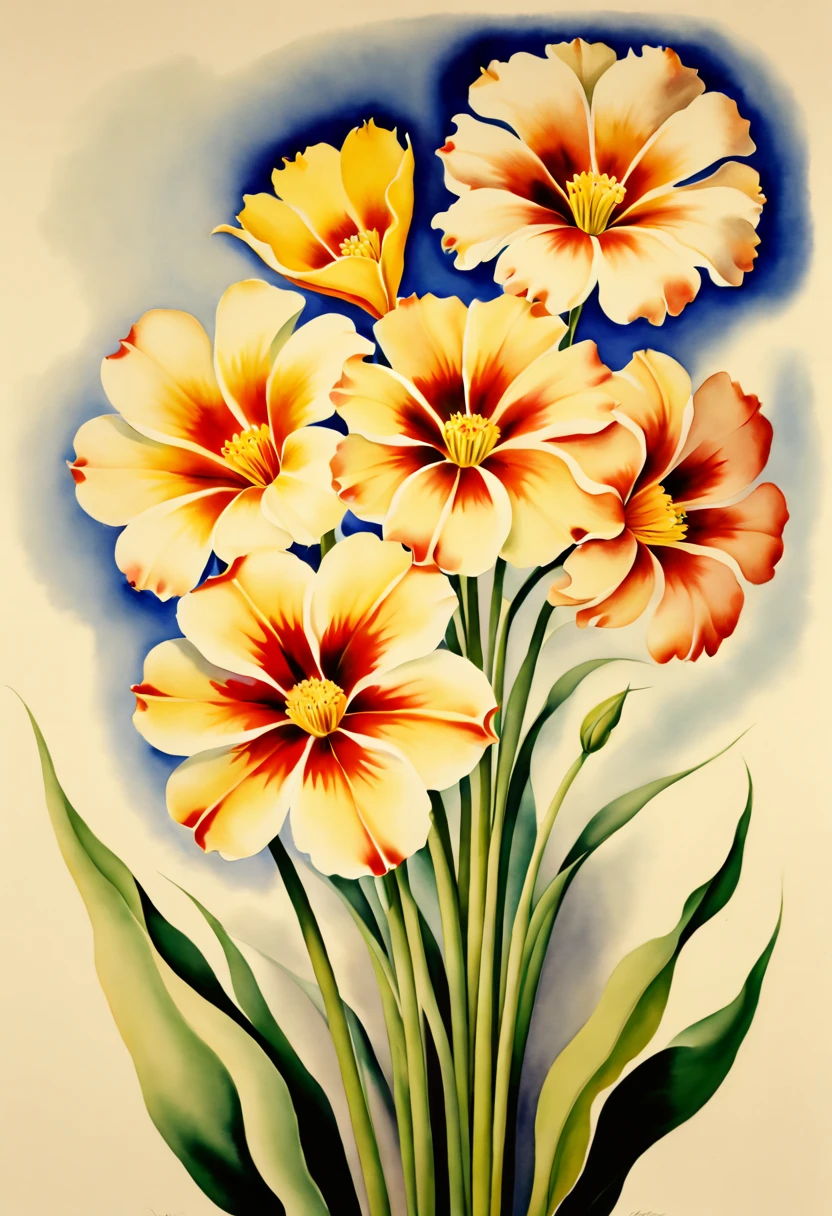 watercolor painting, family flowers, by Georgia O'Keeffe, best quality, masterpiece, 8k