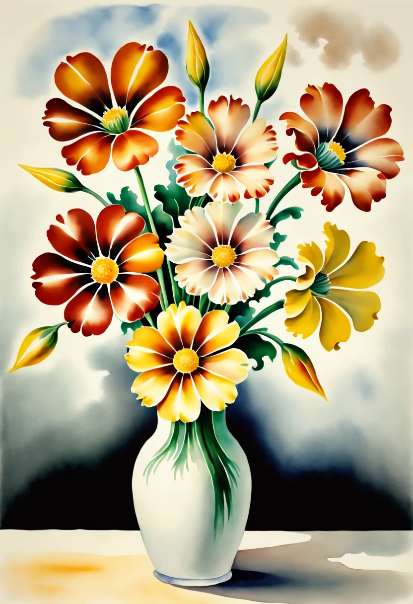 watercolor painting, family flowers, by Georgia O'Keeffe, best quality, masterpiece, 8k