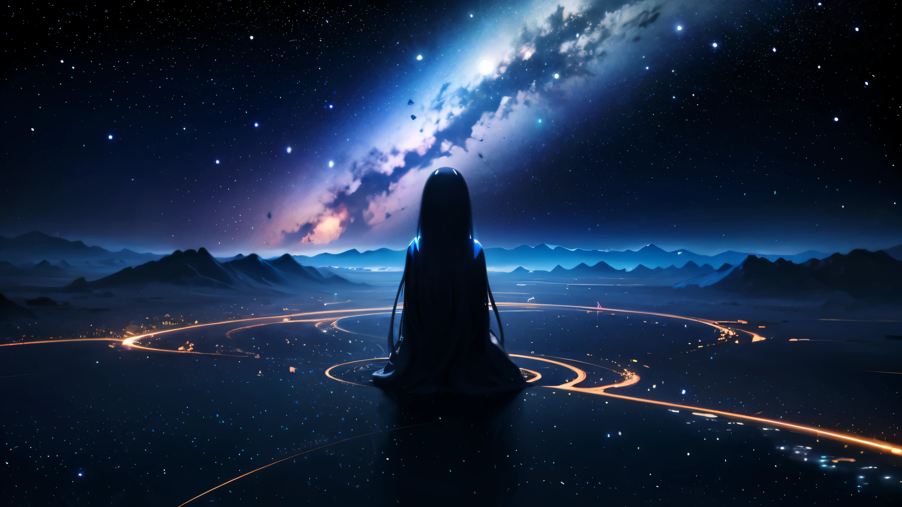 8k 4k best quality Jet-black universe there's no one here Landscape only Floating polka dots many blue shining crosses