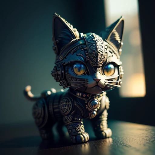((best quality)), ((masterpiece)), (detailed: 1.4), 3D, cute kitten made of metal, cyborg, cyberpunk style, (((intricate details)), human development report, (((intricate details, hyperdetailed)), lens, vignette