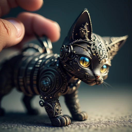 ((best quality)), ((masterpiece)), (detailed: 1.4), 3D, cute kitten made of metal, cyborg, cyberpunk style, (((intricate details)), human development report, (((intricate details, hyperdetailed)), lens, vignette