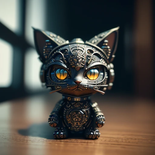 ((best quality)), ((masterpiece)), (detailed: 1.4), 3D, cute kitten made of metal, cyborg, cyberpunk style, (((intricate details)), human development report, (((intricate details, hyperdetailed)), lens, vignette
