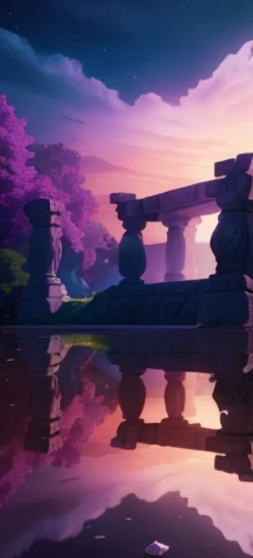 Create Stunning Princess Zelda White Marble Statue Image, Great location for me and Uma Florestano Tourna, On the outskirts of an ancient and ruined temple. The statue of Zelda is dressed in her signature royal costume, with intricate details, His hands hold an elegant scepter, Reflection on Reality and Sabedoria. The forest at night is illuminated by moonlight, Create a mysterious and mystical environment. The background is of an ancient temple, There are broken pillars and ruins, arousal and mystery. Add magic elements, como folhas e flores flutuantes com brilhos suaves, Emphasize the legendary nature of the scene. Create a captivating visual representation of the scene, Capture Bellesa, Princess Zelda's Serenade and Nostalgia."